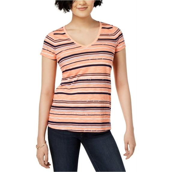 maison Jules Womens Striped Basic T-Shirt, Pink, X-Small