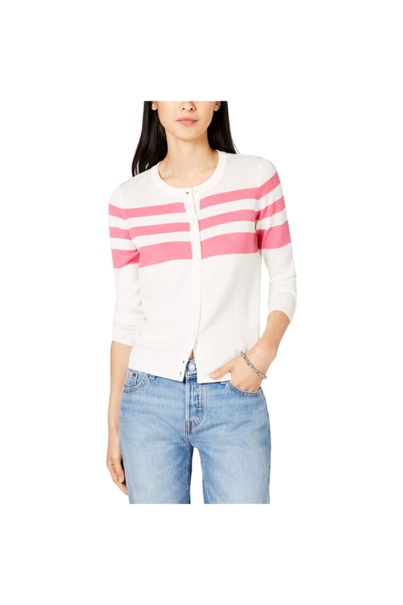 Womens Striped Cardigan Sweater, Pink, X-Small