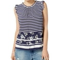 thumbnail image 1 of maison Jules Womens Striped Knit Blouse, Blue, XX-Small, 1 of 1