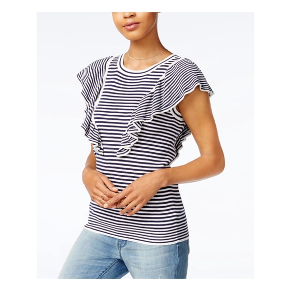 MAISON JULES $59 Womens New 1891 Navy Striped Short Sleeve Top XXL B+B
