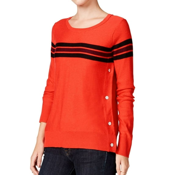 maison Jules Womens Striped Knit Sweater, Red, X-Small
