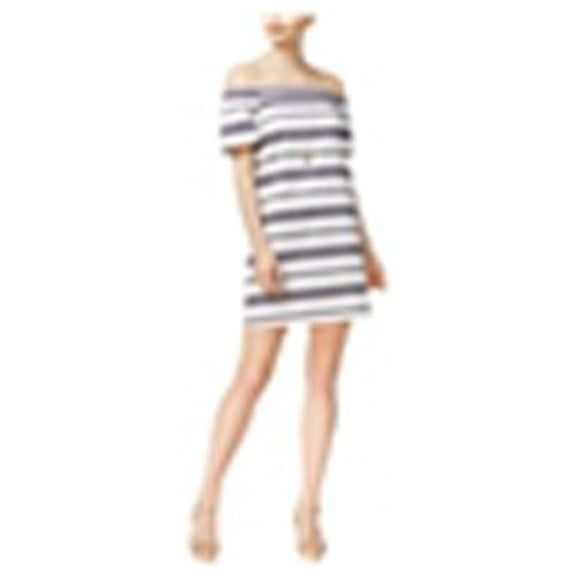 maison Jules Womens Striped Sheath Dress, White, Large