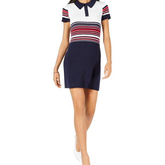 maison Jules Womens Striped Sweater Dress, Blue, Large