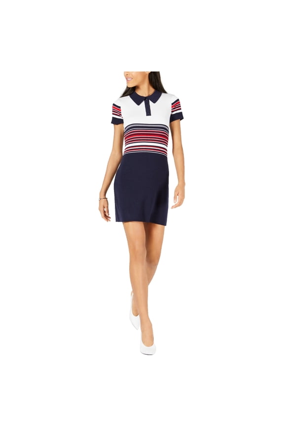 Womens Striped Sweater Dress, Blue, XX-Large