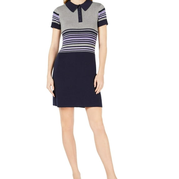 maison Jules Womens Striped Sweater Dress, Purple, Large