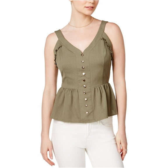 maison Jules Womens Sweetheart-Neck Peplum Sleeveless Blouse Top, Green, Small
