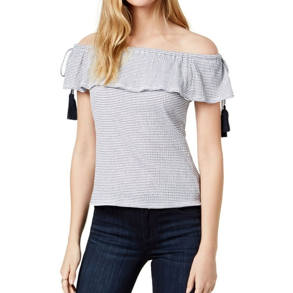 maison Jules Womens Tassle Off the Shoulder Blouse, White, XX-Large