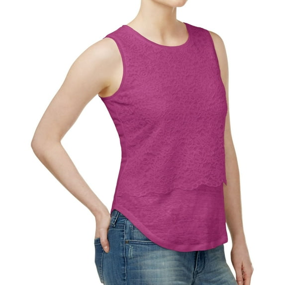 Maison Jules Lace Layered Look Top Pink Bold Berry Boldberry L