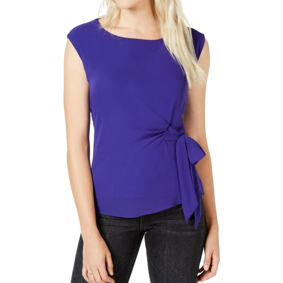 maison Jules Womens Tie Front Pullover Blouse, Purple, Large