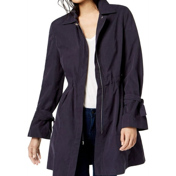 maison Jules Womens Tie Sleeve Trench Coat, Blue, X-Small