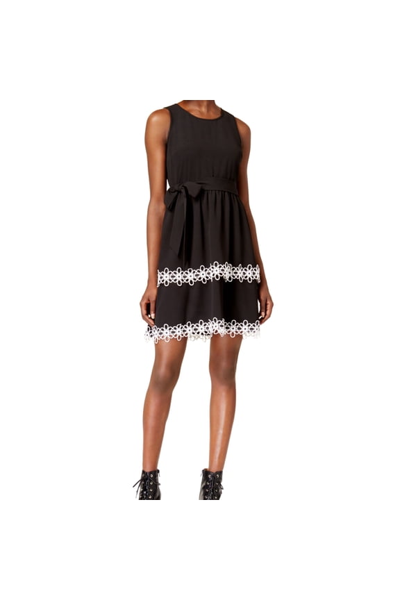 Womens Tiered Fit & Flare Dress, Black, Small