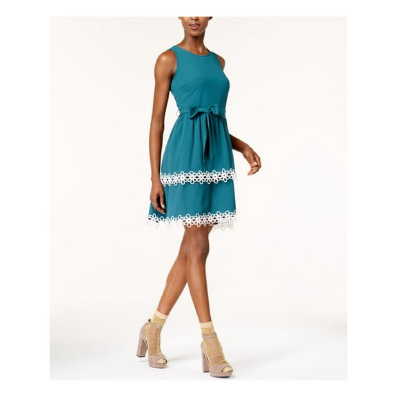 maison Jules Womens Tiered Fit & Flare Dress, Green, Large