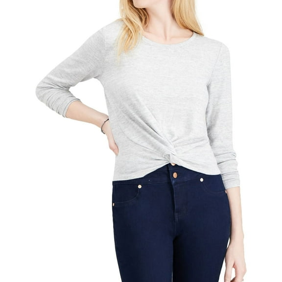 maison Jules Womens Twist Front Basic T-Shirt, Grey, Medium