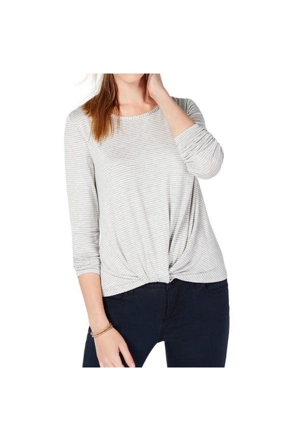 Womens Twisted Hem Basic T-Shirt, Grey, Large