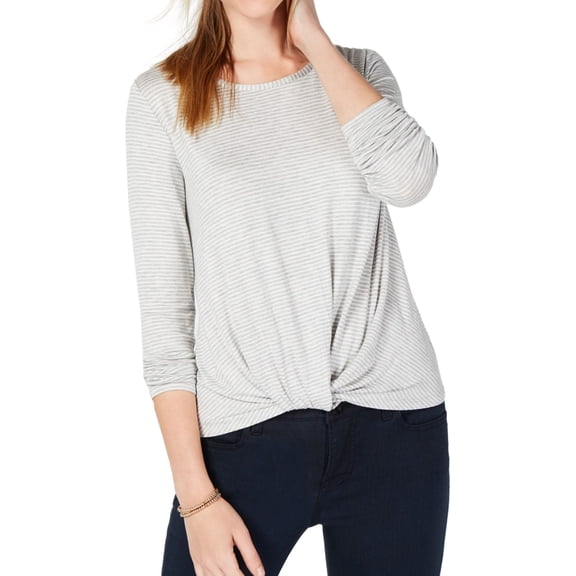 maison Jules Womens Twisted Hem Basic T-Shirt, Grey, Medium