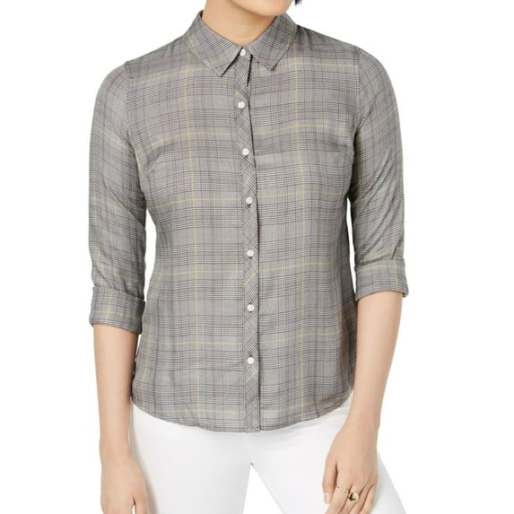 maison Jules Womens Wendy Button Up Shirt, Black, X-Small