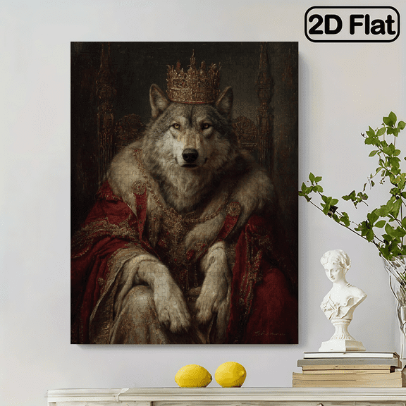 The majestic wolf monarch sits on a gorgeous throne, with a Golden crown adorning a red robe. This 500pcs puzzle invites you to build a fantasy beast kingdom together.20.4*14.9 in.