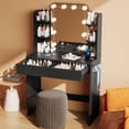 thumbnail image 1 of makeapile Small Vanity Desk with Mirror and Power Outlet, Featuring Three Adjustable Light Colors Each with 10 Brightness Levels. Space-saving Design For Small Areas. Black., 1 of 9