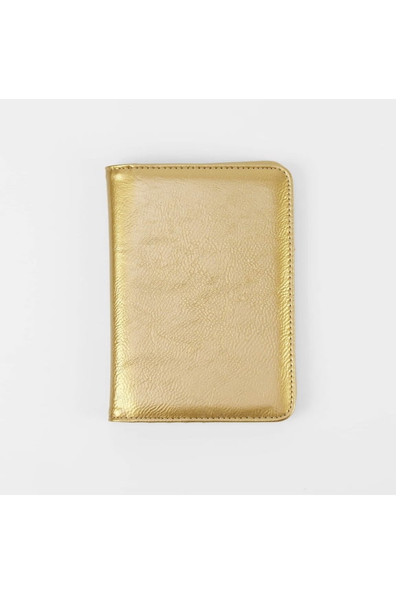 Laserette Passport Wallet 7 x 5 Engravable Vegan Leather Travel Passport Holder with RFID Blocking, Card & Cash Slots, Gift Box Included (Metallic Gold, Singles)