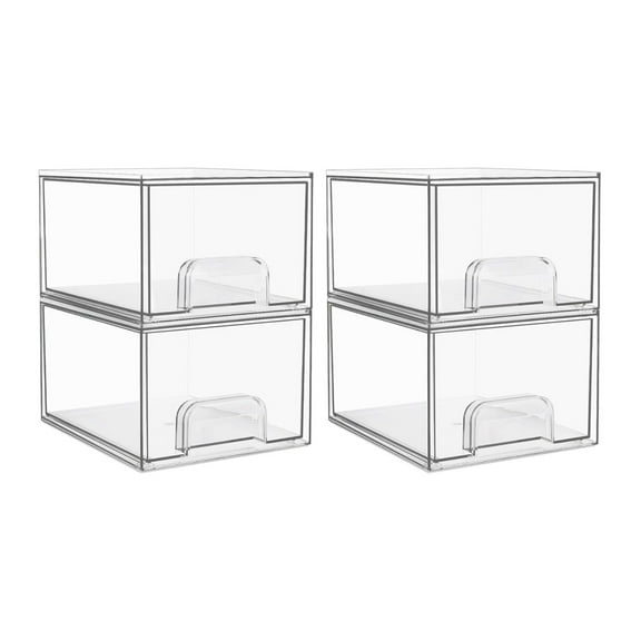 Behome 4 Pack Makeup Organizers, Clear Small Stackable Storage Desk Organizers with 4 Drawers, Bathroom Make up Drawer Storage for Beauty, Hair Accessories Organizer