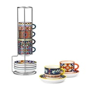 malacasa Coffee Mug Set, 2.5oz Porcelain Stackable Espresso Cups with Saucers and Metal Stand, Espresso Mugs Cups Set of 6, Microwave Dishwasher Safe