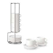 malacasa Coffee Mug Set, Espresso Mugs Cups Set of 6, 2.5oz Porcelain Stackable Espresso Cups with Saucers and Metal Stand for Cappuccino, Coffee Drinks, Latte, Tea