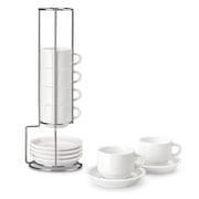 malacasa Coffee Mug Set, Espresso Mugs Cups Set of 6, 4oz Porcelain Stackable Espresso Cups with Saucers and Metal Stand for Cappuccino, Coffee Drinks, Latte, Tea
