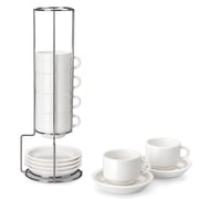MALACASA Coffee Mug Set, Espresso Mugs Cups Set of 6, 8oz Porcelain Stackable Espresso Cups with Saucers and Metal Stand for Cappuccino, Coffee Drinks, Latte, Tea