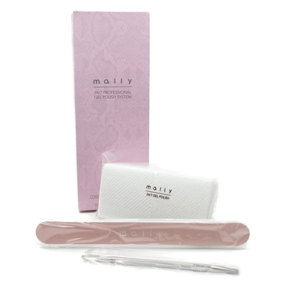 mally 24/7 Professional GEL POLISH SYSTEM Accessories Kit: 100 Lint Free Wipes, Cuticle Tool, Double Sided Nail File