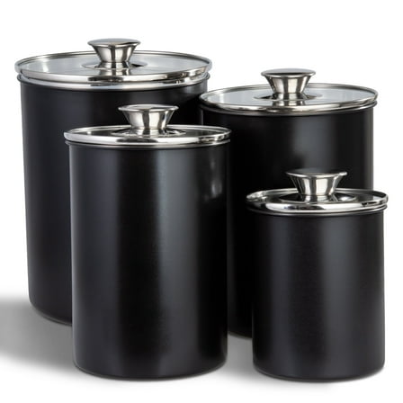 malmo 4-Piece Canisters Kitchen Storage Storeroom 34 Ounces, Black
