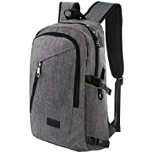 mancro business water resistant polyester laptop backpack with usb charging port and lock fits under 17-inch laptop and notebook, grey - image 1 of 9