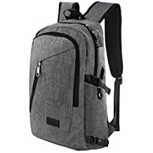 mancro business water resistant polyester laptop backpack with usb charging port and lock fits under 17-inch laptop and notebook, grey