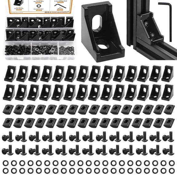 mankk 30 Set 2020 Series T Slot Rail Aluminum Extrusion Profile Connectors,2028 Corner Bracket with T-Slot Sliding Nuts and M5 Hex Screw Bolt for Aluminum Rail Accessories