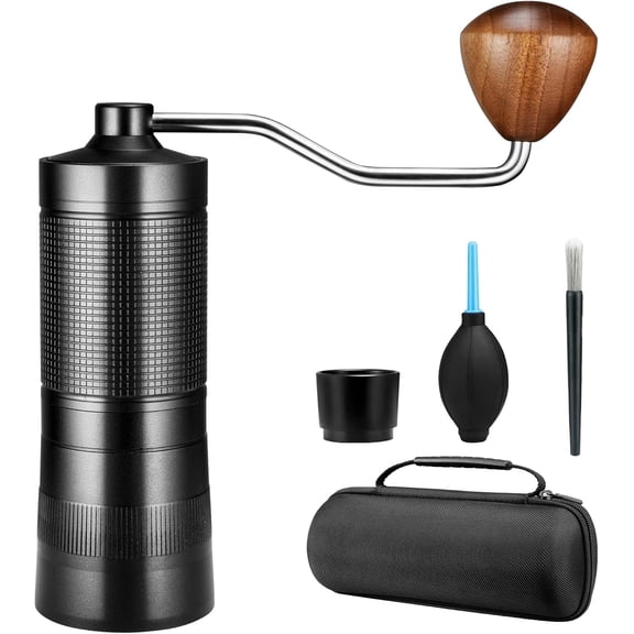 manual coffee grinder with case,portable,ease of use,larger capacity,easy to clean,durability,hometravel camping,Black