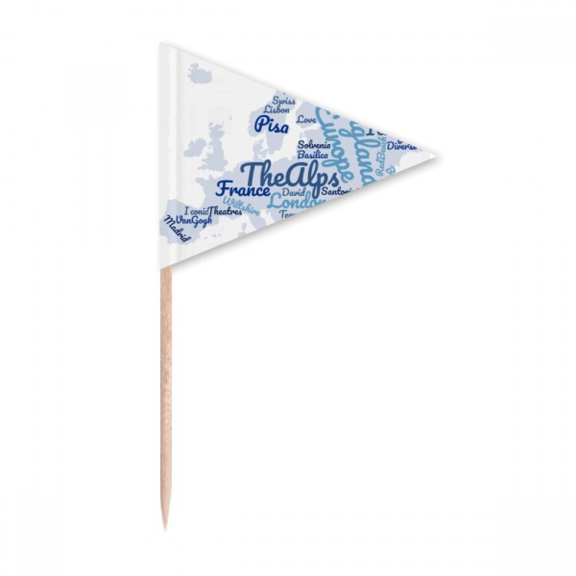 map eu landmark geography wordcloud Toothpick Triangle Cupcake Toppers Flag