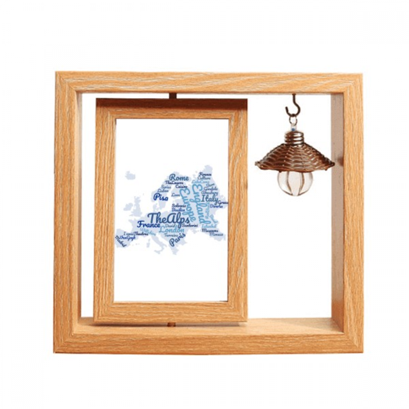 map eu landmark geography wordcloud Wooden Rotating Picture Photo Frame 4x6