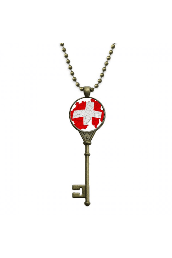 map switzerland flag pattern key necklace pendant tray embellished chain