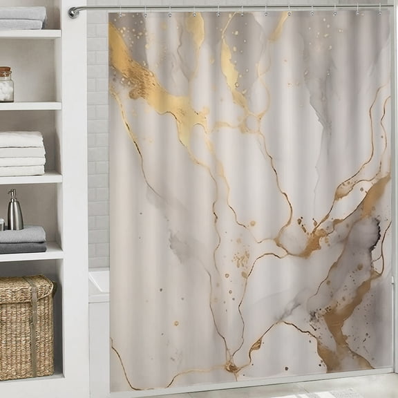 marble gold flecks white background printed waterproof shower curtain waterproof shower curtain  Cloth Fabric Bathroom Decor Set with Hooks