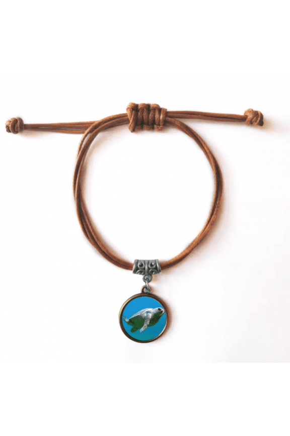 marine organism turtle ocean animal bracelet leather hide wristband brown jewelry