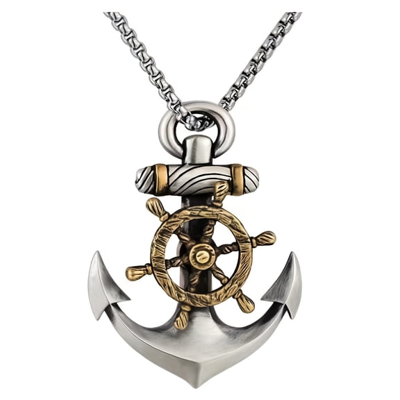 A marine style anchor pendant necklace for women, elegant silver galvanized alloy wheels and rope details for everyday outfits and gifts, jewelry for all seasons