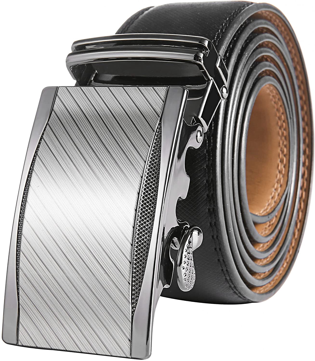 marino mens genuine leather ratchet dress belt with automatic buckle,  enclosed in an elegant gift box - gunblack silver adjustable from 28" to  44" waist - Walmart Business Supplies