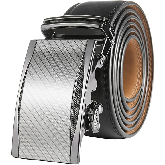 marino mens genuine leather ratchet dress belt with automatic buckle, enclosed in an elegant gift box - gunblack silver adjustable from 28" to 44" waist
