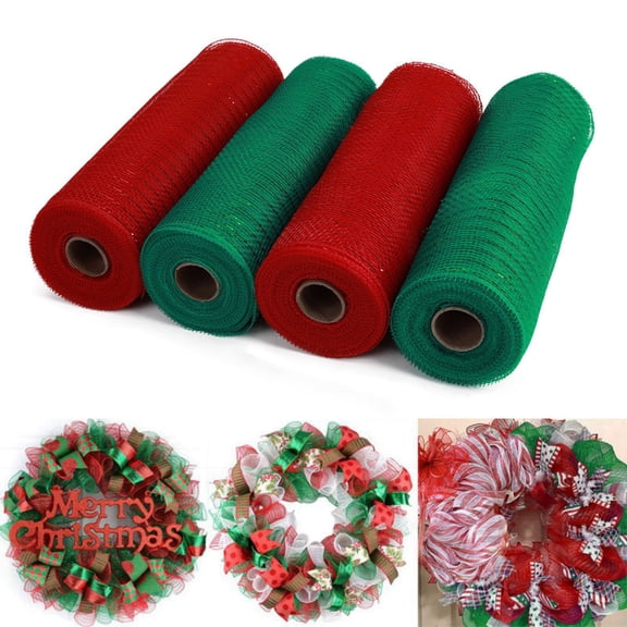 marioyuzhang Christmas Celebration 4 Deco Mesh Ribbon 10 Inch X 30 Feet Each Roll Poly Mesh Metallic Foil Ribbon Christmas Ribbon For Wreath Decoration DIY Crafts Making Supplies(RedGreenRedGreen)