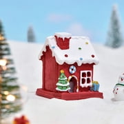 marioyuzhang Christmas Decorations Christmas House Micro Simulation with Lighted House Miniature Resin Crafts Desktop Small Outdoor Sculptures Red