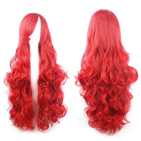 marioyuzhang Half Wigs for Red Women Human Hair Wig Bundles Curly Cosplay Costume Wigs Women Long Curl Wavy Red Halloween Party Anime Hair Glueless Closure Wefted Wigs