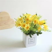 marioyuzhang Simulation Flowers Daisy Flower with Vase Silky Artificial Daisies Bouquet Plant Bonsai for Home Office Wedding Decoration Table Centerpieces Arrangement Windowsill Decor Yellow
