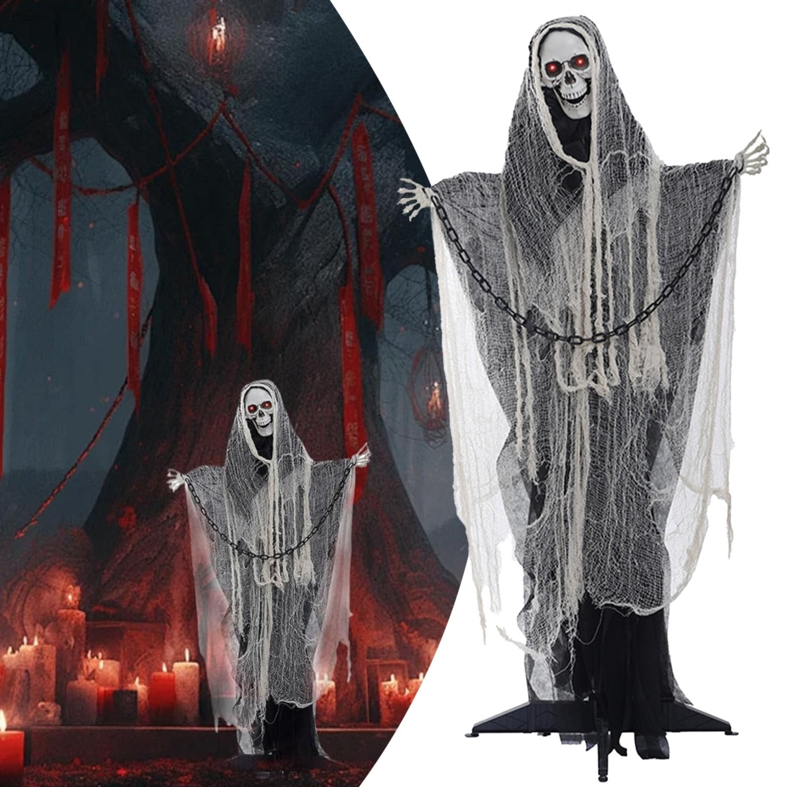 5.2FT Scary Ghost Halloween Animatronic - Motion Activated With Light-Up Eyes & Spooky Sounds For Indoor/Outdoor Decor