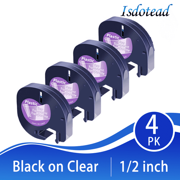 4 Pack Markdomain Compatible for Dymo Clear Transparent Label Tape Plastic Letratag Refills 12mmx4m Tape 16952