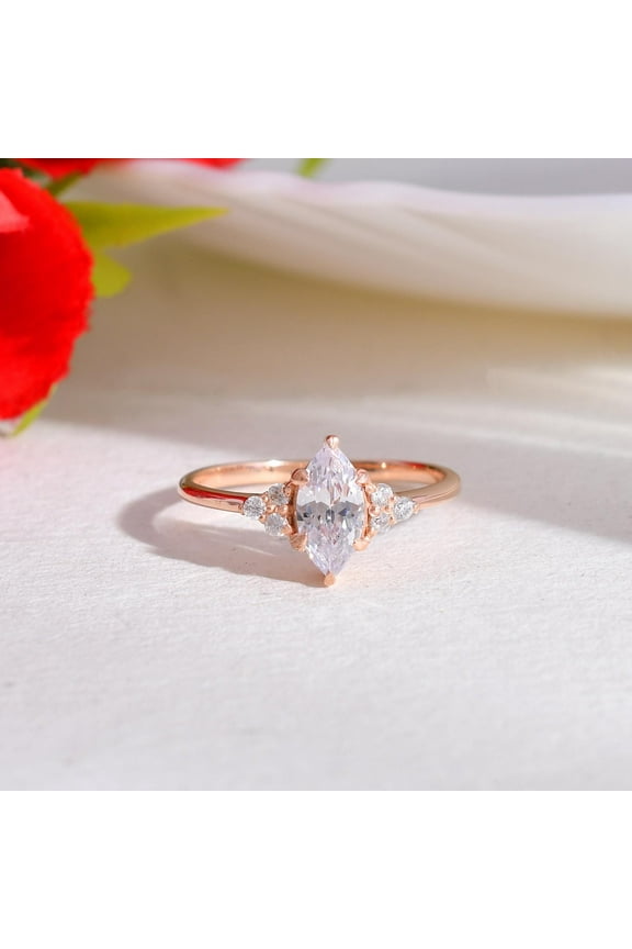 marquise cut moissanite Engagement Ring, vintage Rose gold ring, Women moissanite ring, stacking diamond ring, anniversary gift for her