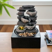 Jinhuoba Indoor Waterfall Tabletop Fountain with LED, Zen Water Decor